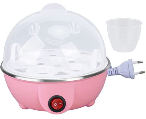 XIASABA 7 Cuiseur à Œufs en Acier Inoxydable avec Mise Hors Tension Automatique - Outil de Petit-Déjeuner Essentiel pour la Maison (Rose)