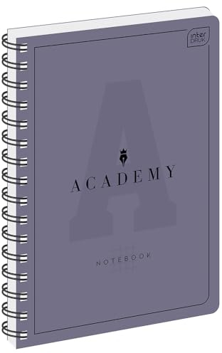 Interdruk Academy Notizbuch, A5, kariert, Kunststoffeinband und 3 Registerkarten, Spiralbindung, 200 Seiten, 90 g/m², hochwertiges superglattes Papier, abgerundete Ecken
