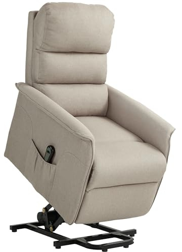 HOMCOM Poltrona Alzapersona Elettrica Reclinabile con Poggiapiedi, Poltrona Relax con Telecomando e Tasca, Beige
