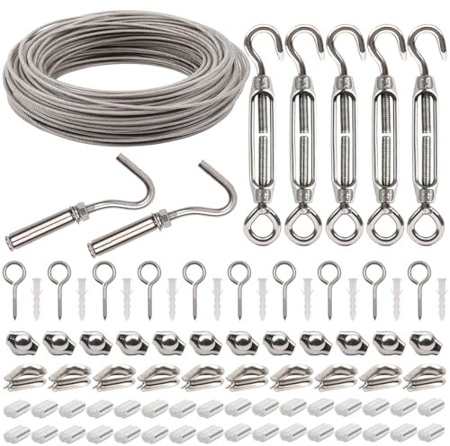 YIKAOMAI® 50M 2mm 304 Edelstahl-Drahtseil-Kit, PVC-beschichtet, für Gartendrahtgeflecht, Maschendrahtzaun, Terrassen-Wäscheleine (304 Edelstahldrahtseil Kit（50M-2mm）)