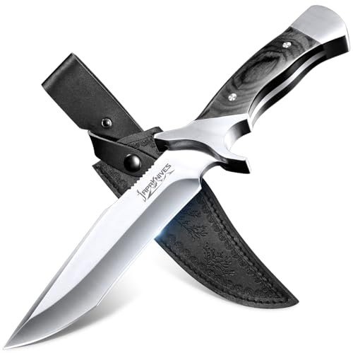 Japaknives Outdoor Messer Survival Scharf Jagdmesser Feststehende Klinge Full Tang Bushcraft Messer mit Lederscheide für Männer Camping Jagd Wandern Abenteuer