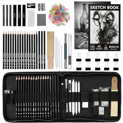 UCAMP Juego de 35 piezas de Set Dibujo Artístico, Set de Lápices con Bolsa para Artistas, Profesores y Principiantes