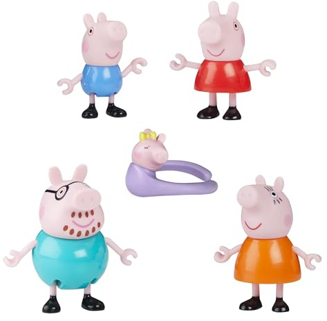 Peppa Pig Hasbro, Peppa y su Familia de Cinco, Muñecos para Niñas y Niños Pequeños, 5 Figuras de Personajes de la Serie, Accesorios para Casa de Muñecas, Color Rosa, Regalo de Juegos de Navidad