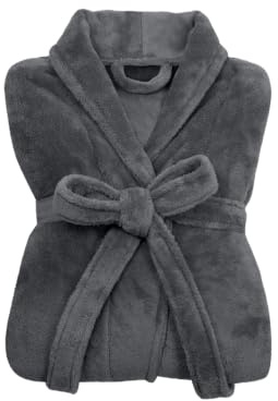 npluseins Peignoir de bain en polaire moelleuse avec col châle – Femme & Homme, M, Anthracite