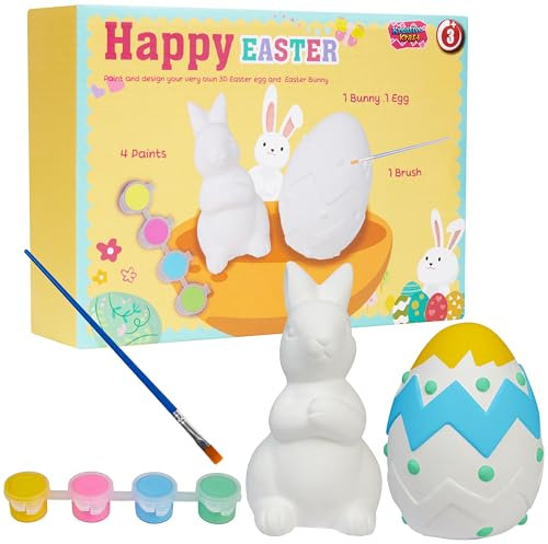 KreativeKraft DIY Oeufs de Paques Kit Peinture Enfant Oeuf à Peindre et Lapin de Paques Activité Manuelle Enfant Créative Décoration Paques (Lapin & Œuf, Pack de 2)
