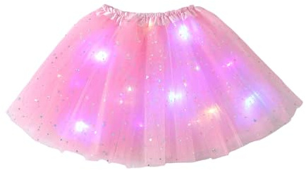 Hykiee LED Tutu Skirt for Girls 2-6 Years, Light Up Tutu Dress for Baby Toddler, Neon Glow Rainbow Star Sparkly Ballet Dance Skirt for Party Rave Festival Halloween Easter Princess Costume, Pink