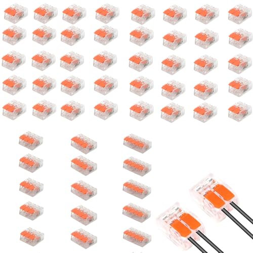 55 Stück Lüsterklemmen Steckbar (Orange) Eingängen für Haushalt Industrie Kabelklemmen Ideal für Beleuchtung Lautsprecher Schaltschränke Sicherer Halt in engen Räumen klemmen set