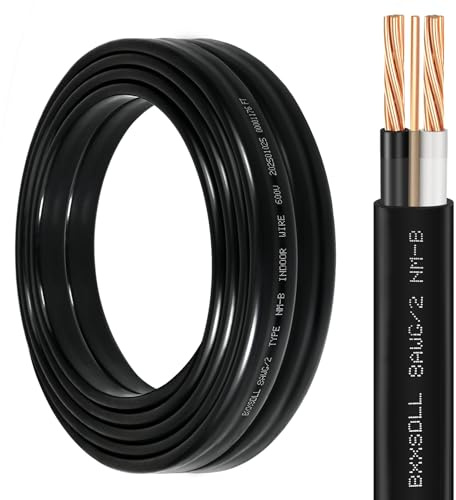 10 FT 8/2 NM-B Wire with Ground -8 AWG 2 Conductor Non-Metallic Sheathed Cable, 100% Pure Copper Electrical Wire for Outlets, Switches, Lighting, Residential, Garage Indoor Wiring Projects