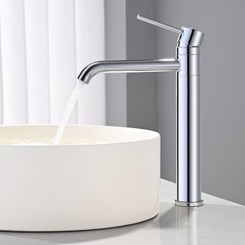 Miscelatore Lavabo Alto Girevole a 360°, BuntHaus Rubinetto Monocomando Bagno, Rubinetti Lavabo da Appoggio per Calda e Fredda Regolabile, Aeratore Rimovibile a Risparmio Idrico, Cromato
