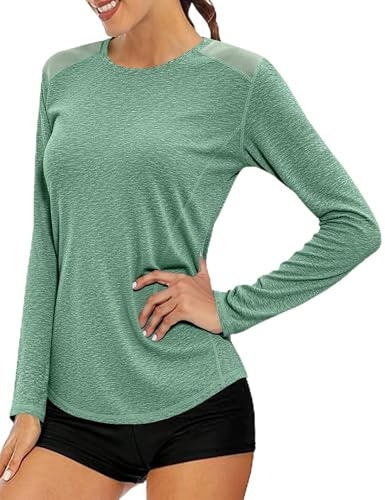 Gyabnw T Shirt Sport Femme Manches Longues UPF 50+ Mesh Respirant Running | UPF 50+, Mesh aux Épaules, Respirant, Séchage Rapide, Manches Longues, Léger, Protection Contre le Froid