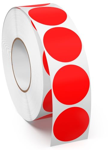 Meitaat 1000 Piezas Pegatinas Redondas Rojas Gomets circular 25 mm Etiquetas Adhesivas de Puntos en Vinilo Impermeables y Resistente al Rasgado per Rollo