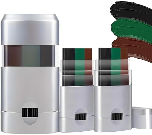 Camo Face Paint Stick Set, 3 Colours, Black Green Brown, Twist-Up, 2-Pack | Direct Face And Body Application, Blendable Formula, Quick Wash-Off, For Paintball, Outdoor Activities And Costume Looks