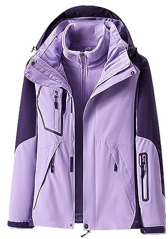 3 In 1 Regenjacke Mit Herausnehmbarer Fleecejacke Damen, Kapuzenmantel Damen Outdoorjacke Patchwork Windbreaker Skijacke Sport Jacke Herbst Wintermantel Abnehmbarer Windbreaker Leicht Steppmantel