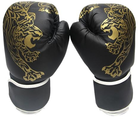 Gants de Boxe Thai - Gants d'entraînement de Boxe Professionnels pour Adultes - Cuir PU - Gants de Combat imprimés Tigre Durable - Gants pour Hommes et Femmes - Protection de l'entraînement