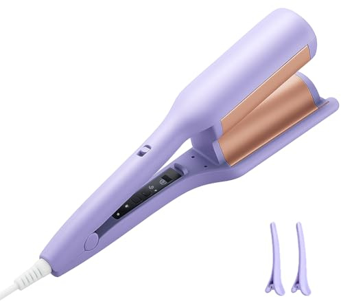 Rizador Pelo Ondas Rizador de Pelo 32mm Plancha Ondas con 4 Temperaturas Ajustables para todo tipo de cabello, Incluye 2 clips (morado)