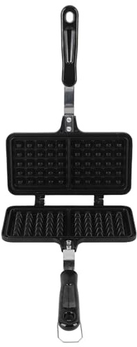 Eujgoov Cast Iron Waffle Maker, Double Headed Non Stick Stovetop Waffle Pan for Camping and Home, Even Heating and Easy