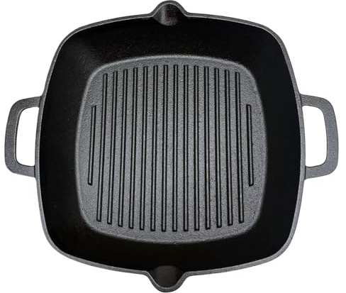 Thorness Premium 𝗖𝗔𝗦𝗧 𝗜𝗥𝗢𝗡 𝗚𝗥𝗜𝗟𝗟 𝗣𝗔𝗡 𝟮𝟰𝗖𝗠 – Heavy Duty Square Griddle with Dual Handles for Induction, Oven & BBQ