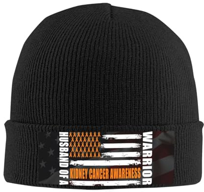 Nogxinri Husband of A Warrior Kidney Cancer Support Squad Unisex Knit Beanie Hat Cozy Warm and Stylish Winter Essential Black