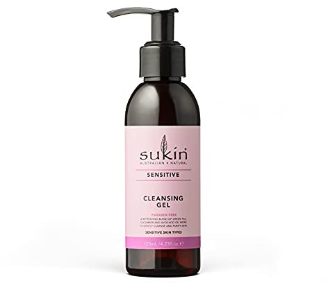 Sukin Sensitive Reinigungsgel, 125ml, reinigt sanft und entfernt Unreinheiten, mit grünem Tee, Avocado, Kamille, Aloe vera und Gurke, für eine milde Reinigung und Klärung der Haut, vegan