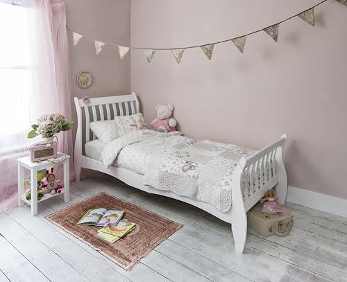 Noa and Nani Single Bed in White 3ft Single Sleigh Wooden Frame Astrid