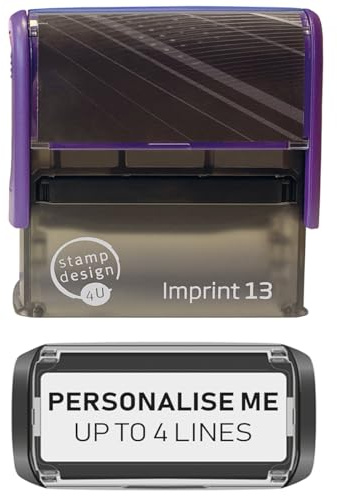 Stamp Design 4U Imprint 13 58x22mm 4 Line Personalised Stamp Premium Custom Made Self-Inking Business Address Rubber Stamp with Black Ink