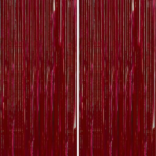PartyWoo Red Foil Fringe Tinsel Streamers Backdrop Curtain 2pcs 8.2FT