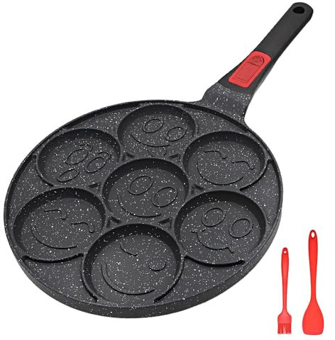 RANX INGST Pancake Pan, Non Stick Mini Crepe Pan with Detachable Handle, Pancake Mold with 7 Holes for Kids, Oven Safe - Black