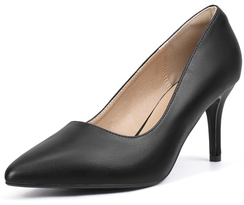 IDIFU Black High Heels Pumps Closed Toe Heels Women's Pumps Stiletto Pointed Toe Dress Shoes Wedding Prom Bridal Work Office Bride Trendy Dressy Comfortable Classic Pumps Shoes(Black Pu,9)