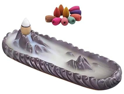 Zliger Rückfluss Räuchergefäß, Räucherstäbchenhalte Räucherstäbchen Halter Keramik mit 10 Rückfluss Räucherkegel Verwendet für Meditation Zen Büro Haus und Wohnzimmer Dekoration