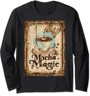 Tasse à café vintage Moka Magique Caféine Retro Barista Manche Longue