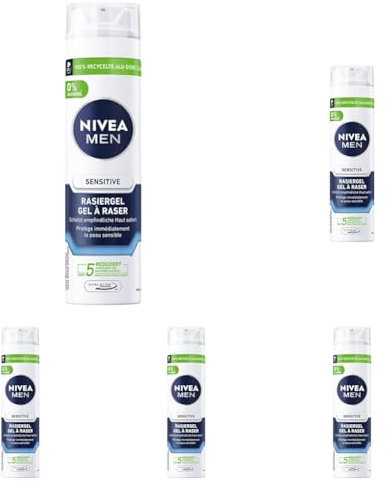 NIVEA MEN Sensitive Rasiergel (200 ml) Mit Kamille, Hamamelis und Vitamin E für Eine Sanfte Rasur - Schützend Gegen Hautirritationen (5er Packung)