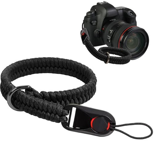 Yokuni Correa de Muñeca para Cámara, Correa de Mano de Cuero Vintage con Liberación Rápida Correa de Seguridad Ajustable para Cámara Fotógrafica Correa de Muñeca para DSLR (Negro)