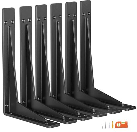 NEODROP 6-Pack 6 Inch Heavy Duty Shelf Brackets, Premium Metal Wall Bracket for Mantel, Countertop Support, Garage Storage Shelves | Floating Shelf Hardware | High Strength Corner Brace