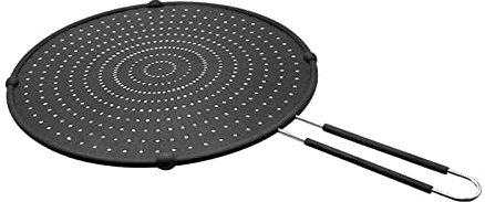 Splatter Screen for Frying Pan, 13inch Silicone Frying Pan Splatter Guard with Handle, Multi-Use Heat Resistant Frying Pan Cover for Cooking & Frying, Non-Stick Drain Board(Black)