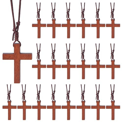 DICOSMETIC 30 pièces Colliers Croix en Bois Pendentif Croix en Bois Collier Croix en Noix de Coco Marron Crucifix Colliers Petits Colliers de Prière Bracelet en Corde de Nylon