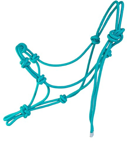 Horzmetnex Horse Rope Halter – 4 Knot 1/4″ Stiff Training Rope Halter, Bitless Groundwork Halter for Training & Control (Turquoise, Standard)