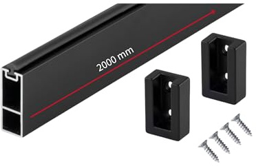 Gedotec Asta appendiabiti nera opaca 2000 mm | design asta per armadio con supporto in gomma | asta rettangolare appendiabiti a parete 30 x 12 mm | 1 set di tubi per armadio con materiale di fissaggio