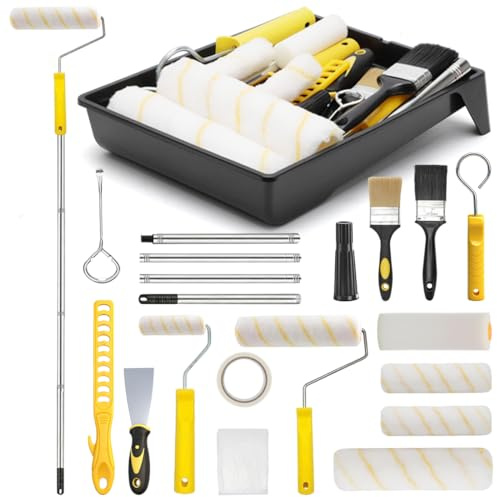 18 pezzi Rullo per Vernice Rulli per pittura Set, Rullo per Pittura Allungabile, Rullo per Vernice per Pittura Murali Set Professionale con Asta Telescopica 30-120 cm, er Pitture per Pareti e Facciate