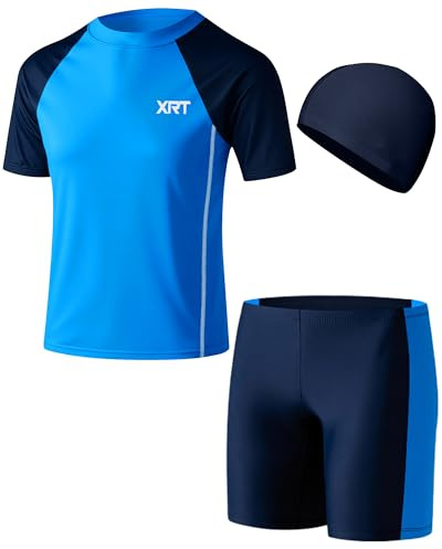 Cheerful Mario UV Badebekleidung Jungen Kurzarm Schutzkleidung Kinder Badeanzug Bademode Blau-A 14-15 Jahre