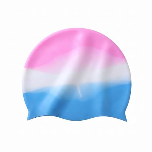 Durdiiy Kids Silicone Swimming Cap, Pink and Blue Gradient, Waterproof and Anti Slip, Swimming Cap Kids 6-14, Suitable for Long and Short Hair