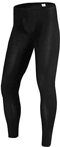 YUFEIDA Herren Lange Unterhosen mit Weichbund transparent Hose Unterwäsche Strumpfhose Leggings (XL, Black)