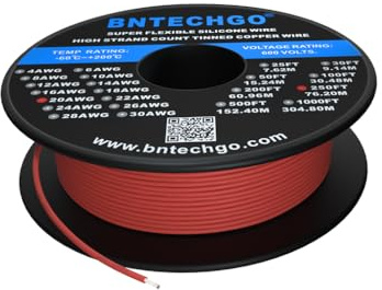 BNTECHGO 20 Gauge Silicone Wire Spool 250 ft Red Flexible 20 AWG Stranded Tinned Copper Wire