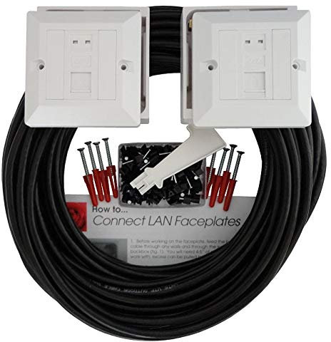 Cat6 Outdoor EXTERNAL Complete Network Extension Cable Kit with Faceplate Outlets (20m)
