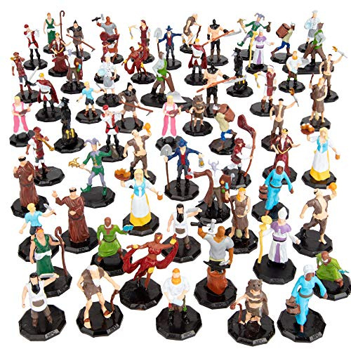 Townsfolk Mini Fantasy Bulk Figures Set- 64 Hand-Painted Miniatures (2x of 32 Unique Sculpts)- 1 Hex Nobility, Merchants, and more- Compatible w DND Dungeons Dragons, Pathfinder, RPG Tabletop Games