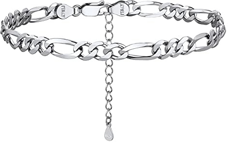 PROSILVER Women Sterling Silver Anklet, S925 Silver Ankle Bracelet 5MM Figaro Foot Chain for Beach Summer - Send Gift Box