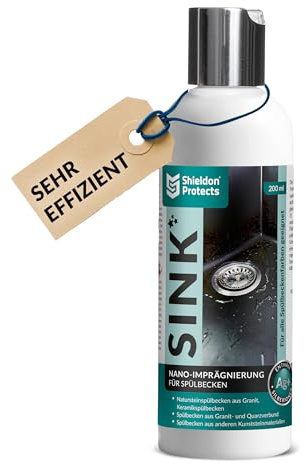 Shieldon Protects SINK – Impregnante nano per lavelli da cucina in granito e composito - Protegge da acqua, olio e macchie - Rivestimento idrofobico a lunga durata – 200 ml