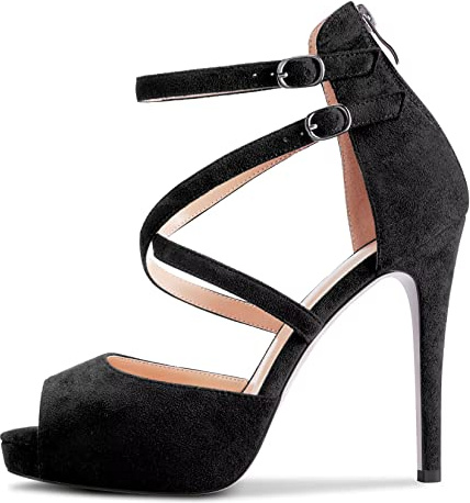 Castamere Donna Spillo Alto High Tacco Heel Aperte sulla Punta Sandali Cinturino Incrociato Two-Piece Fibbia da Matrimonio Ufficio Feste Sexy Scarpe Nero 45 EU