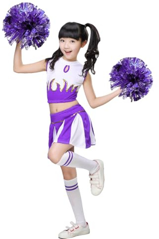 LOLANTA Cheerleader kostym för flickor Cheerleading-uniform med pompong (lila, 11–12 år, taggstorlek 160)