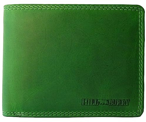 Geldbörse aus Leder für Damen und Herren | RFID-Schutz Münzfach Geldbeutel Geldtasche Portemonnaie Portmonee | Hill Burry Kollektion (Querformat grün)