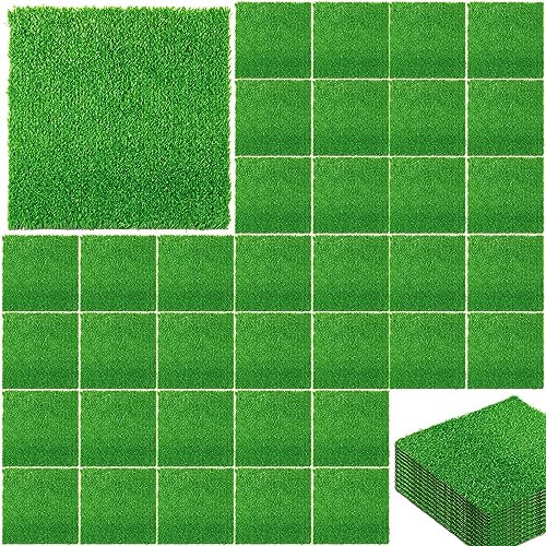 Boao Kunstrasengras, quadratische Matte, 30,5 x 30,5 cm, Fliesen, künstliche Gartengraspflaster, DIY-Dekorationen für Hunde, Innen- und Außenbereich, Rasendekorationen (36 Stück)